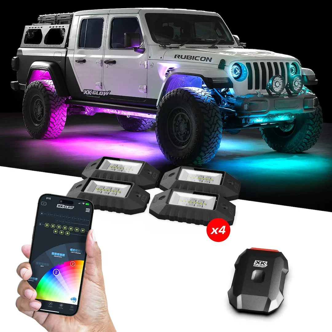 MX-ROCK-STA – XK GLOW Underbody Light Kit, LED Multi-Color With 4 Piece Rock Lights And 2 Channel Controller